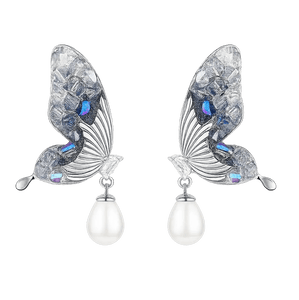 Alvora Lunafae Butterfly Pearl Earrings – Silver Elegance Vintage Jewelry