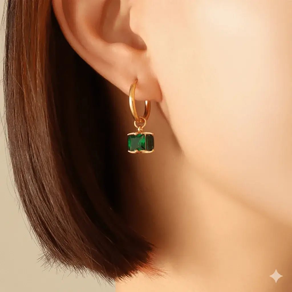 Alvora Emerisia Emerald Hoop Earrings | Gold Waterproof Jewelry
