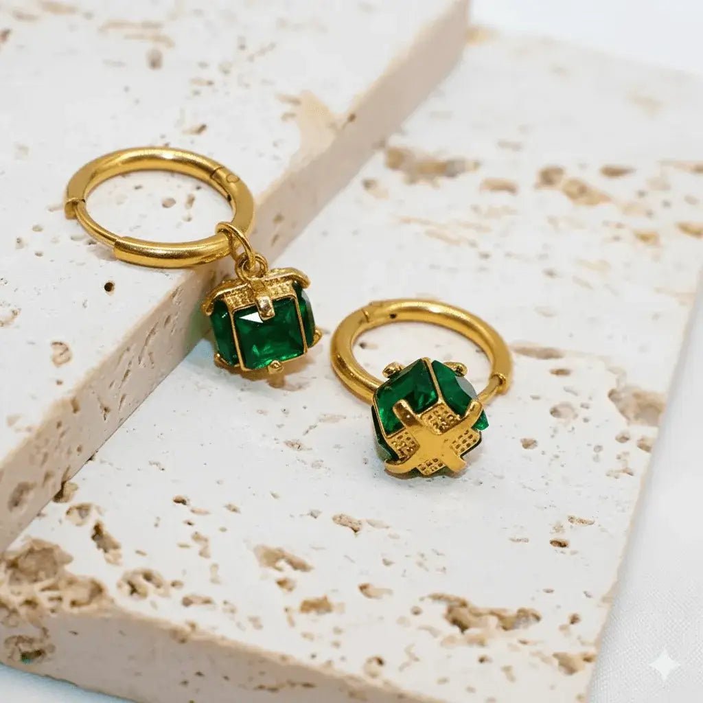 Alvora Emerisia Emerald Hoop Earrings | Gold Waterproof Jewelry