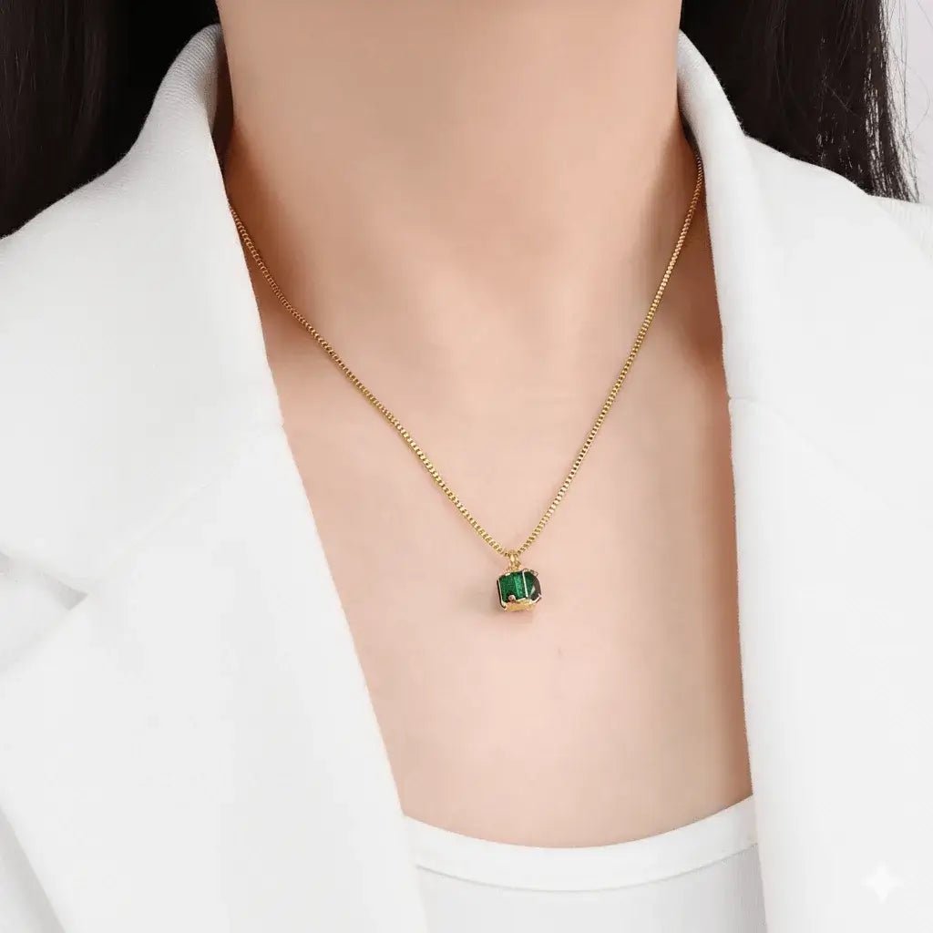 Alvora Emerisia Emerald Necklace | Gold Waterproof Jewelry