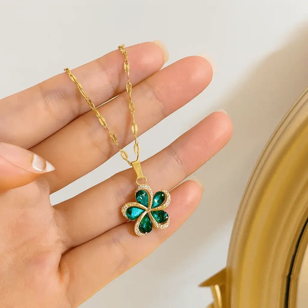 Lustre Pendant – Gold Emerald & Sapphire Waterproof Necklace