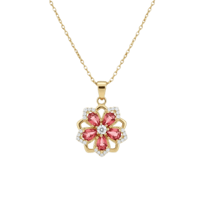 Alvora Roselora Ruby Flower Necklace – Gold Elegance Jewelry