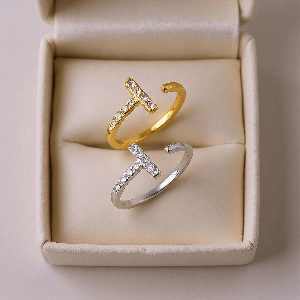T-Luxe - Alvora adjustable zircon ring gift for her minimalist silver rings