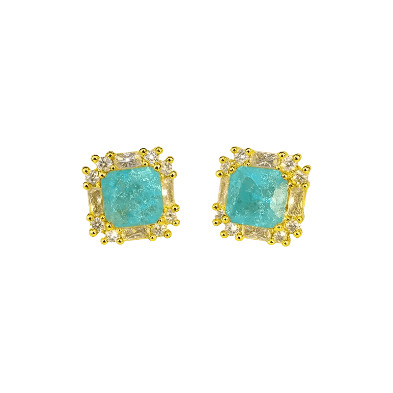 Alvora Turqella E Turquoise Halo Studs – 18K Gold, Waterproof Jewelry