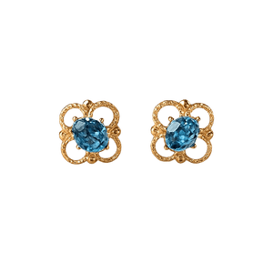 Alvora Vintessa Minimal Vintage Gold & Silver Earrings | Blue Gemstone Studs