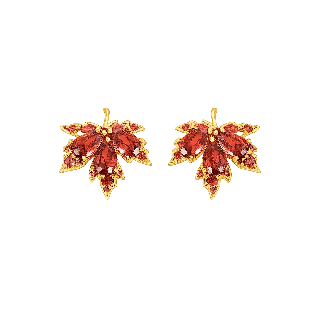 Alvora Autumira Crimson Leaf Earrings – 18K Gold Fall Elegance Jewelry