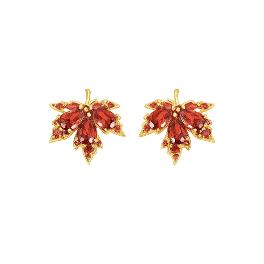 Alvora Autumira Crimson Leaf Earrings – 18K Gold Fall Elegance Jewelry