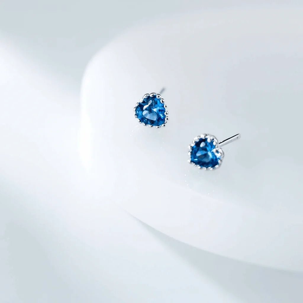 Alvora Azurea Blue Heart Stud Earrings – Gold & Silver Elegance Jewelry