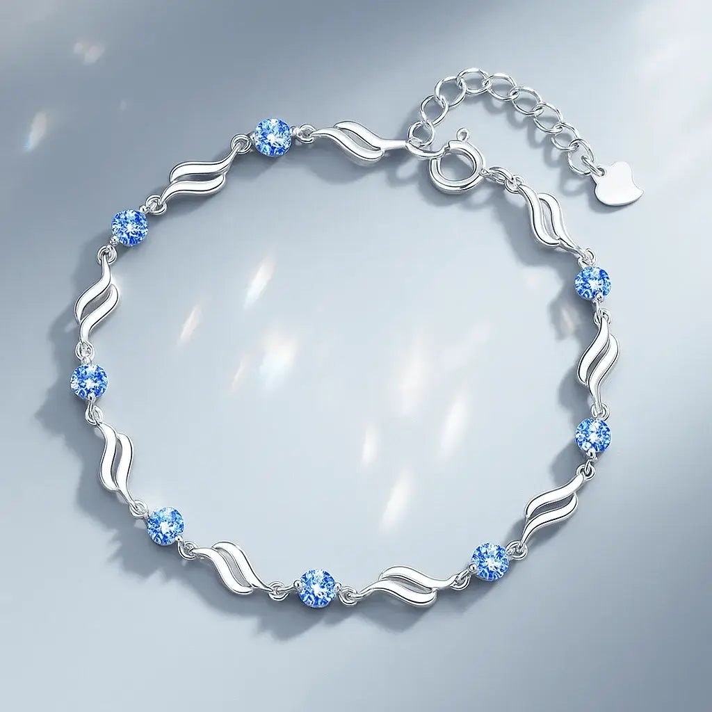 Alvora Bluséra Vintage Silver Blue Gem Bracelet | Elegant Waterproof Jewelry
