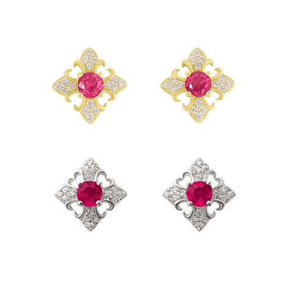 Alvora Rubellia Vintage Ruby Stud Earrings – Royal Gold & Silver Elegance