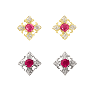 Alvora Rubellia Vintage Ruby Stud Earrings – Royal Gold & Silver Elegance