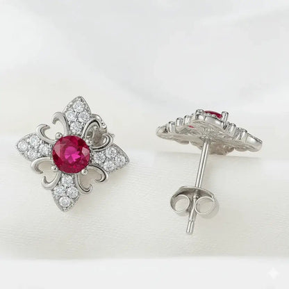Alvora Rubellia Vintage Ruby Stud Earrings – Royal Gold & Silver Elegance