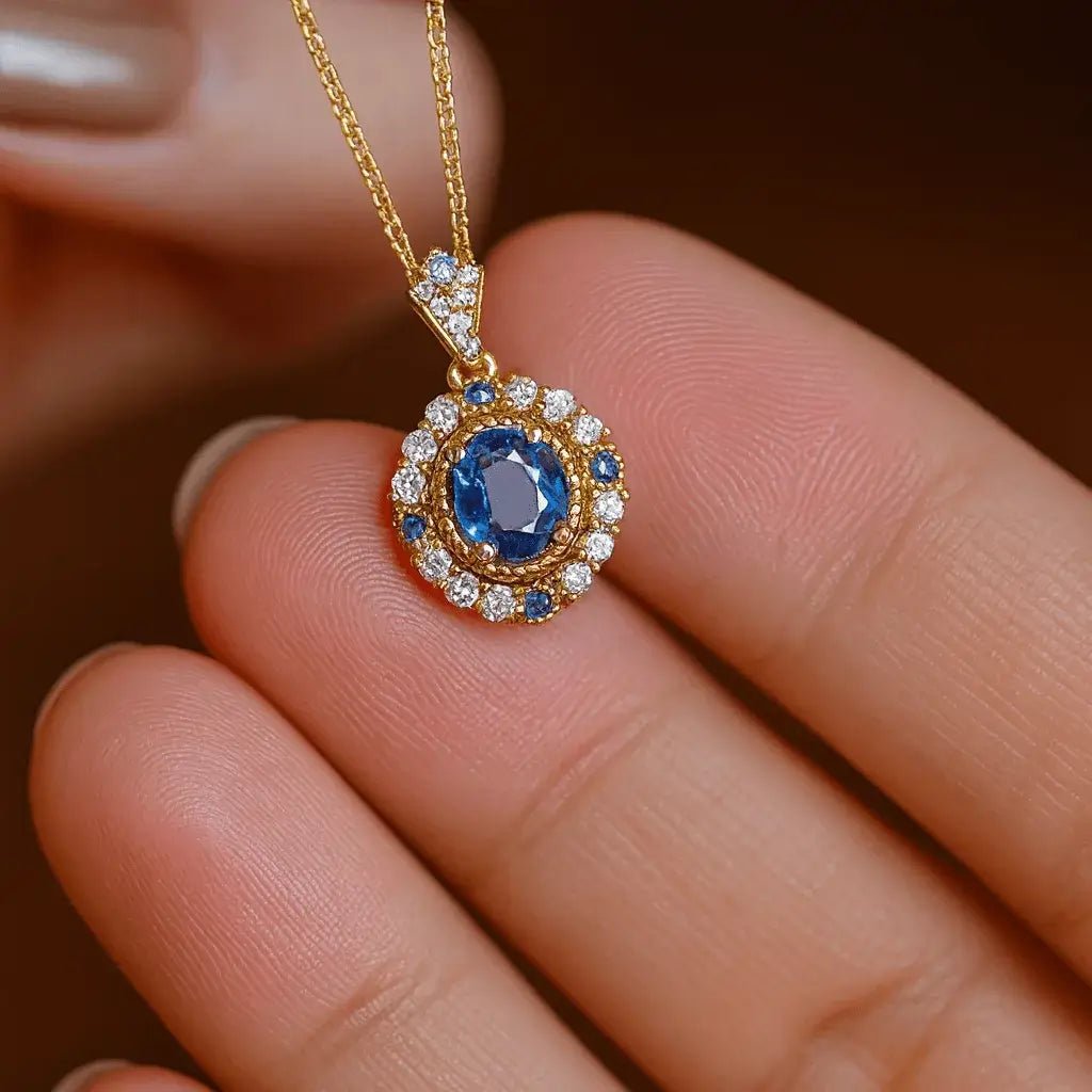 Alvora Saphira Blue Gem Necklace – Gold Vintage Royal Elegance Jewelry