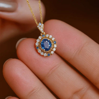 Alvora Saphira Blue Gem Necklace – Gold Vintage Royal Elegance Jewelry