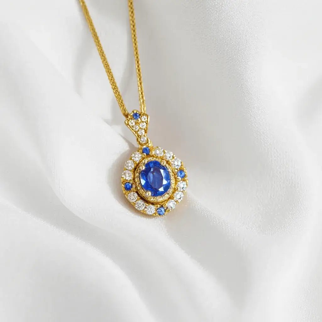 Alvora Saphira Blue Gem Necklace – Gold Vintage Royal Elegance Jewelry