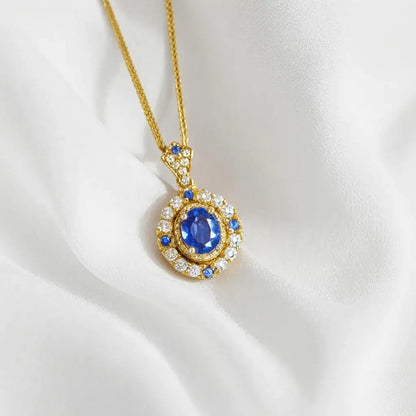 Alvora Saphira Blue Gem Necklace – Gold Vintage Royal Elegance Jewelry