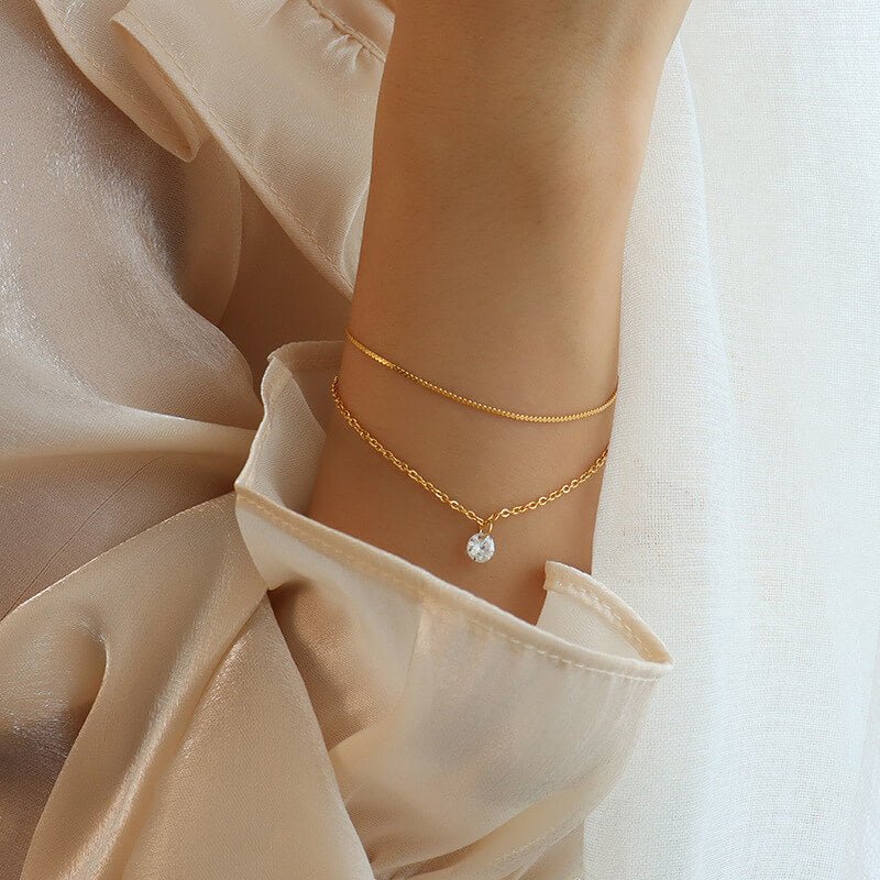 Alura - Alvora #18KGoldPlated #DoubleChainBracelet #skinfriendlyjewelry