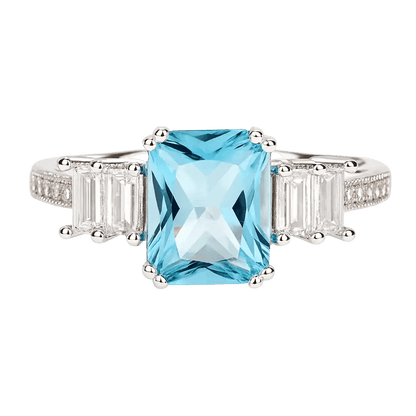 Alvora Caelesta Blue Zircon Ring | Emerald-Cut Silver Jewelry