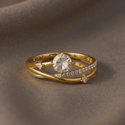 Celestara Silver, 18K Gold Plated, 1.0ct Moissanite Ring - Alvora