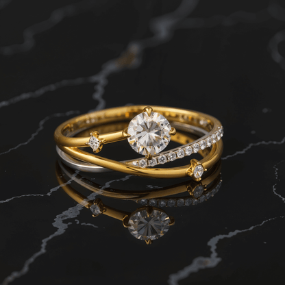 Celestara Silver, 18K Gold Plated, 1.0ct Moissanite Ring - Alvora