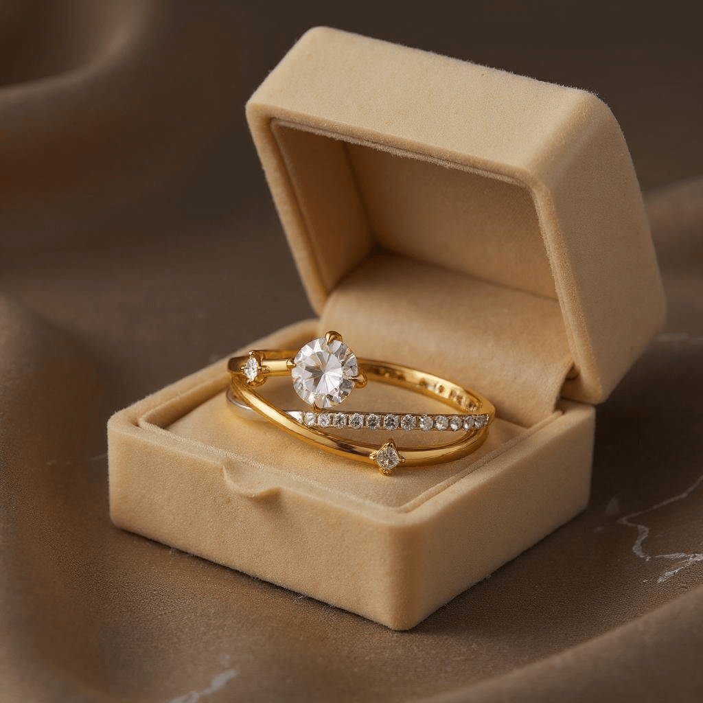 Celestara Silver, 18K Gold Plated, 1.0ct Moissanite Ring - Alvora