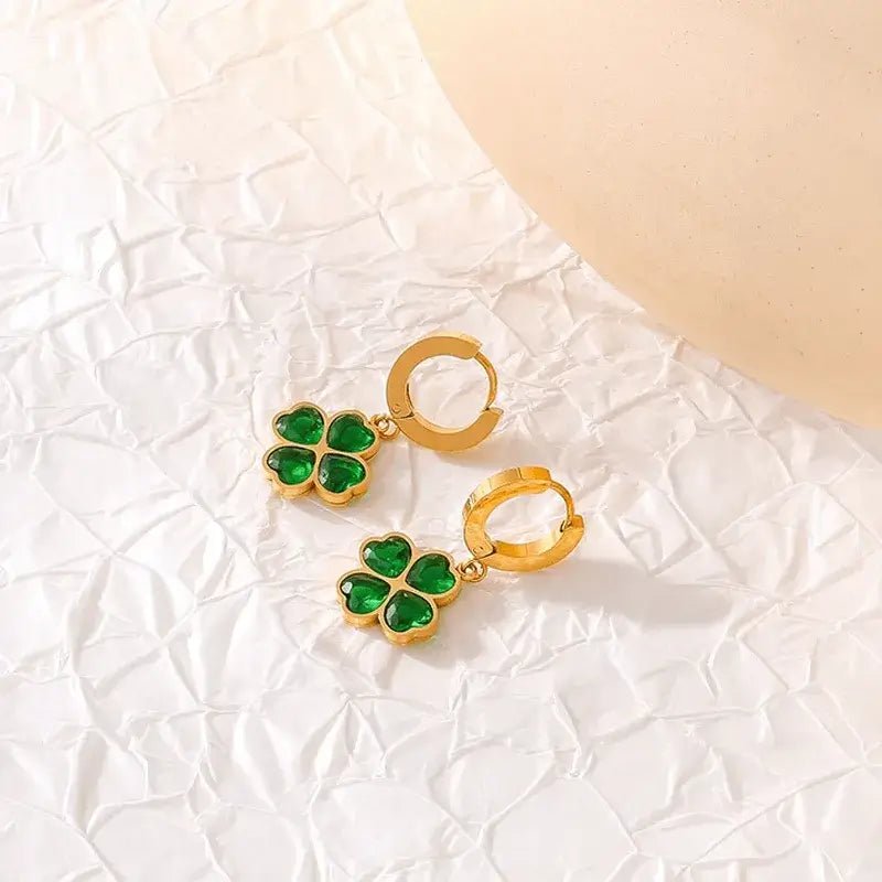 Alvora Charmora Earrings – Gold Clover Hoops | Waterproof & Skin-Friendly