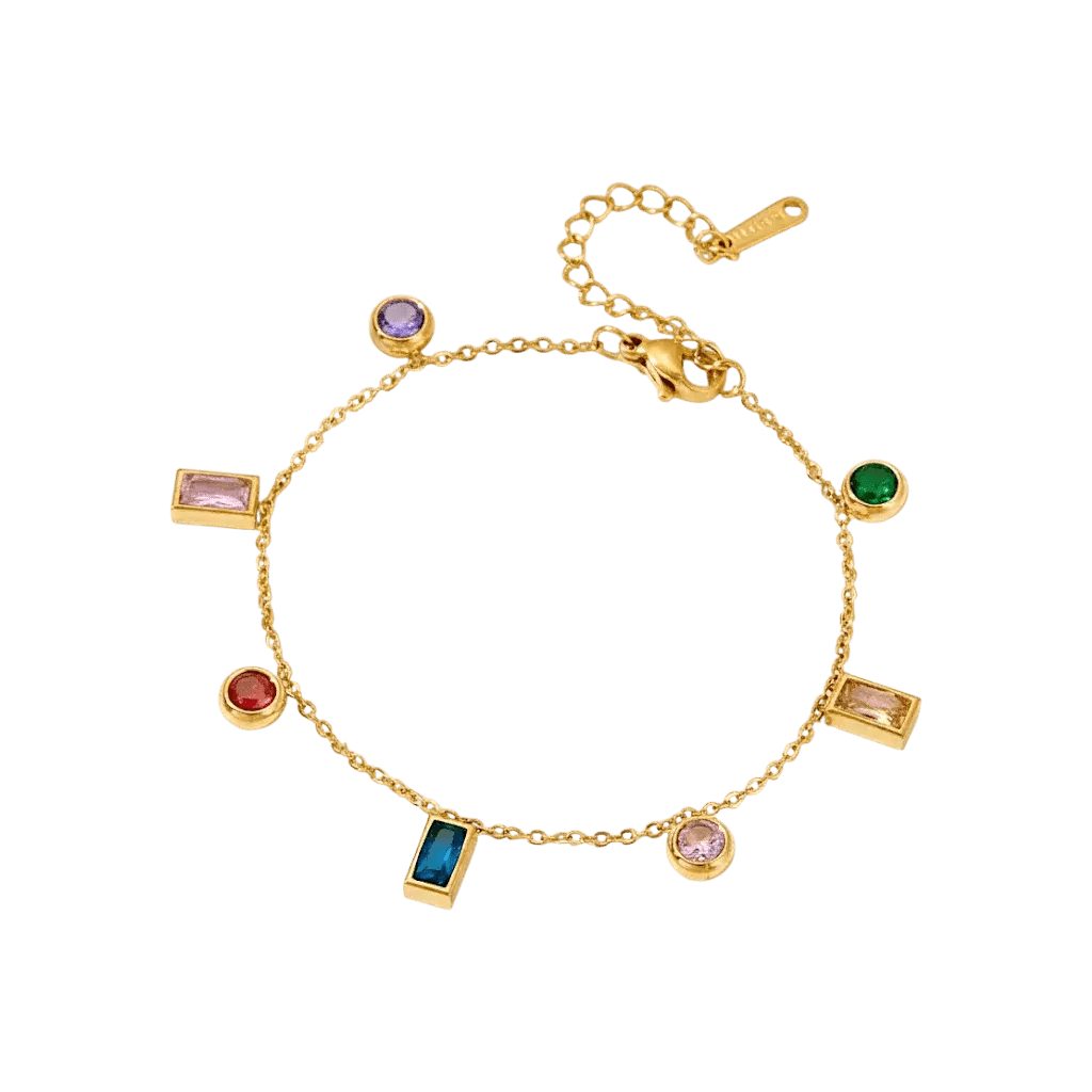 Alvora Chromia Colorful Zircon Bracelet – 18K Gold, Waterproof Jewelry