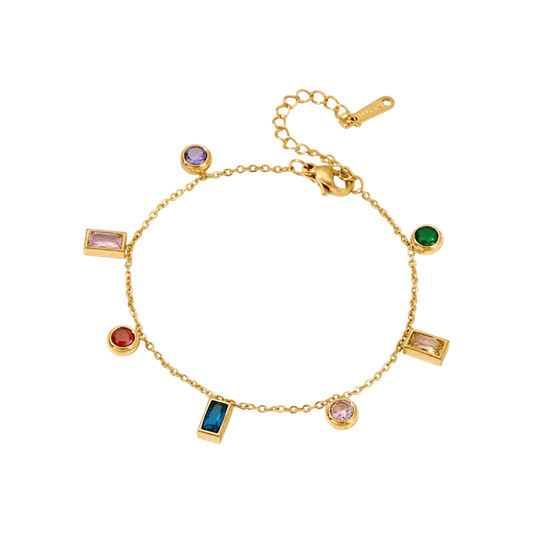 Alvora Chromia Colorful Zircon Bracelet – 18K Gold, Waterproof Jewelry