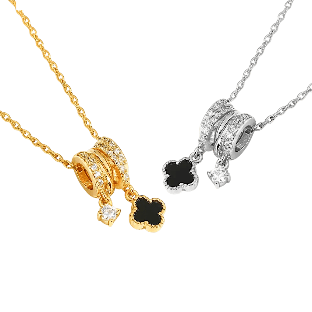 Alvora Cloravie Black Clover Necklace – Gold & Silver Waterproof Jewelry