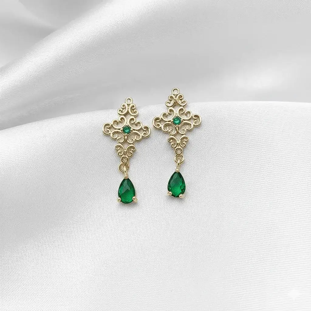 Alvora Elysora Earrings | Vintage Modern Look Gold & Emerald Jewelry
