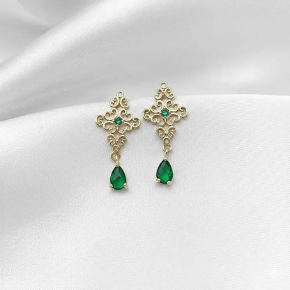 Alvora Elysora Earrings | Vintage Modern Look Gold & Emerald Jewelry