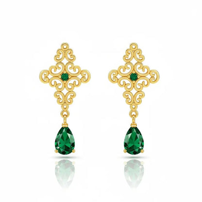 Alvora Elysora Earrings | Vintage Modern Look Gold & Emerald Jewelry