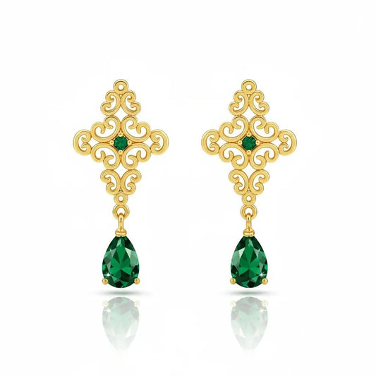 Alvora Elysora Earrings | Vintage Modern Look Gold & Emerald Jewelry