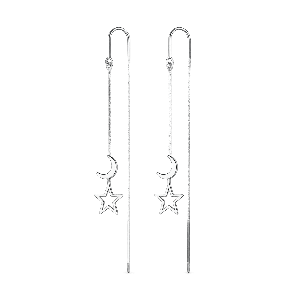 Alvora Elyune Earrings – Minimal Silver Moon & Star Threader Drop Jewelry