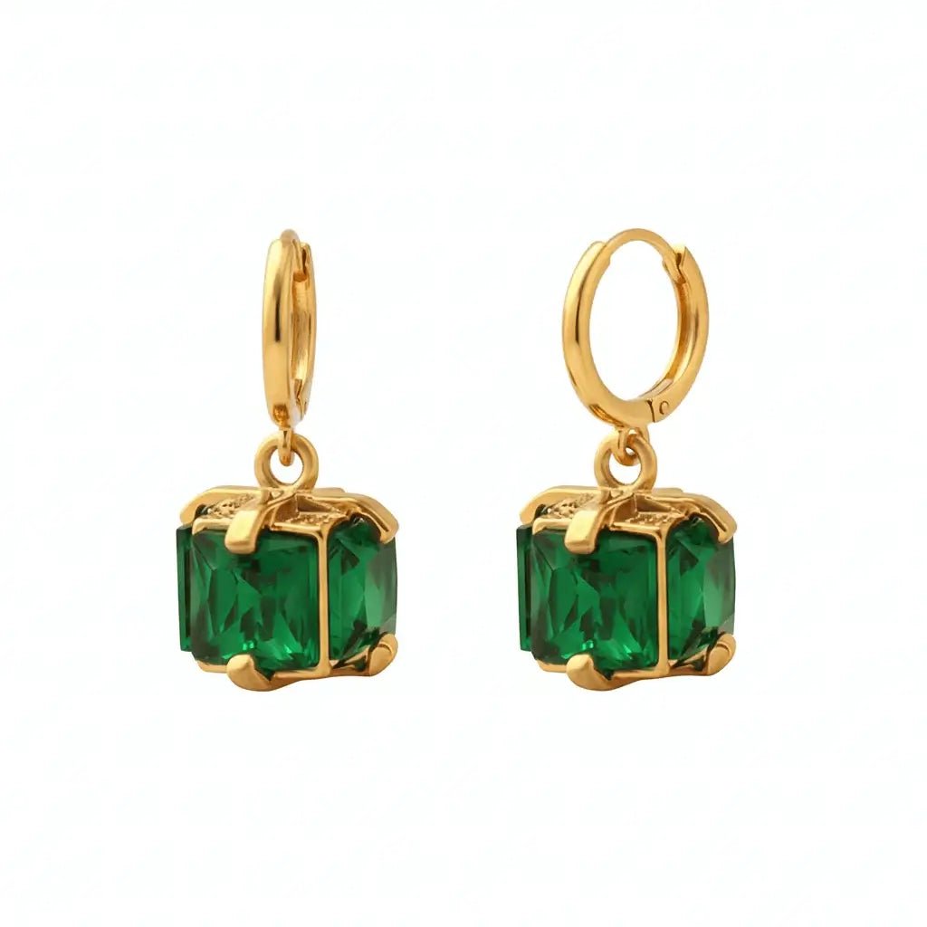 Alvora Emerisia Emerald Hoop Earrings | Gold Waterproof Jewelry