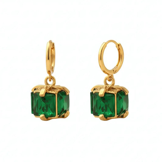 Alvora Emerisia Emerald Hoop Earrings | Gold Waterproof Jewelry