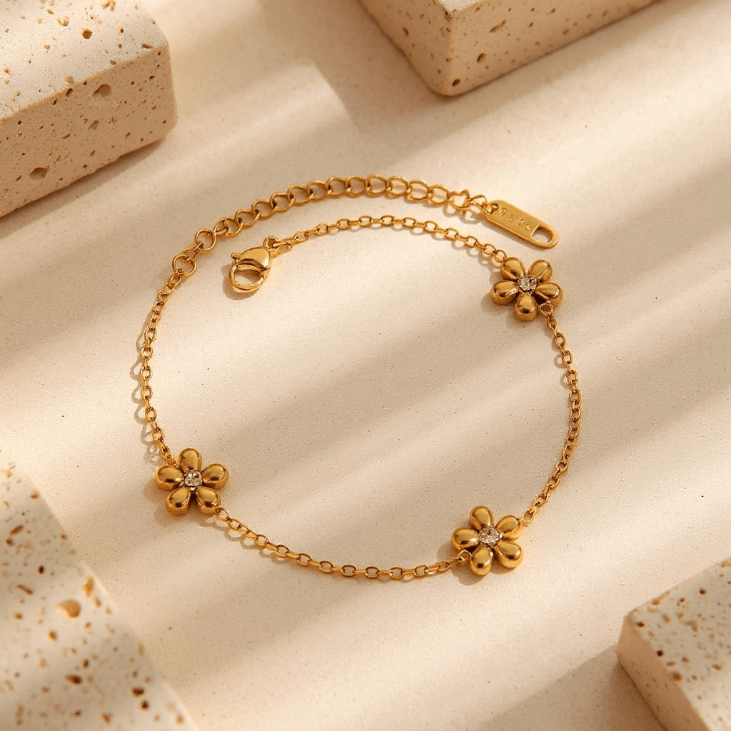 Florisel B - Alvora #skinfriendlyjewelry #waterproofjewelry 18k gold plated bracelet