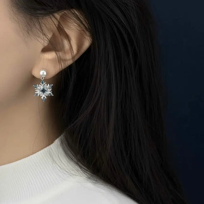 Alvora Frostelle Earrings – Blue Snowflake Sparkle & Freshwater Pearl