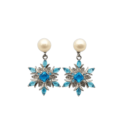 Alvora Frostelle Earrings – Blue Snowflake Sparkle & Freshwater Pearl