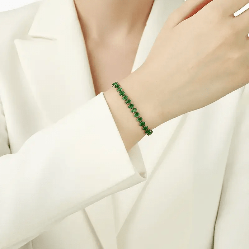 Alvora Luvira Emerald Tennis Bracelet | 18K Gold Waterproof Jewelry 
