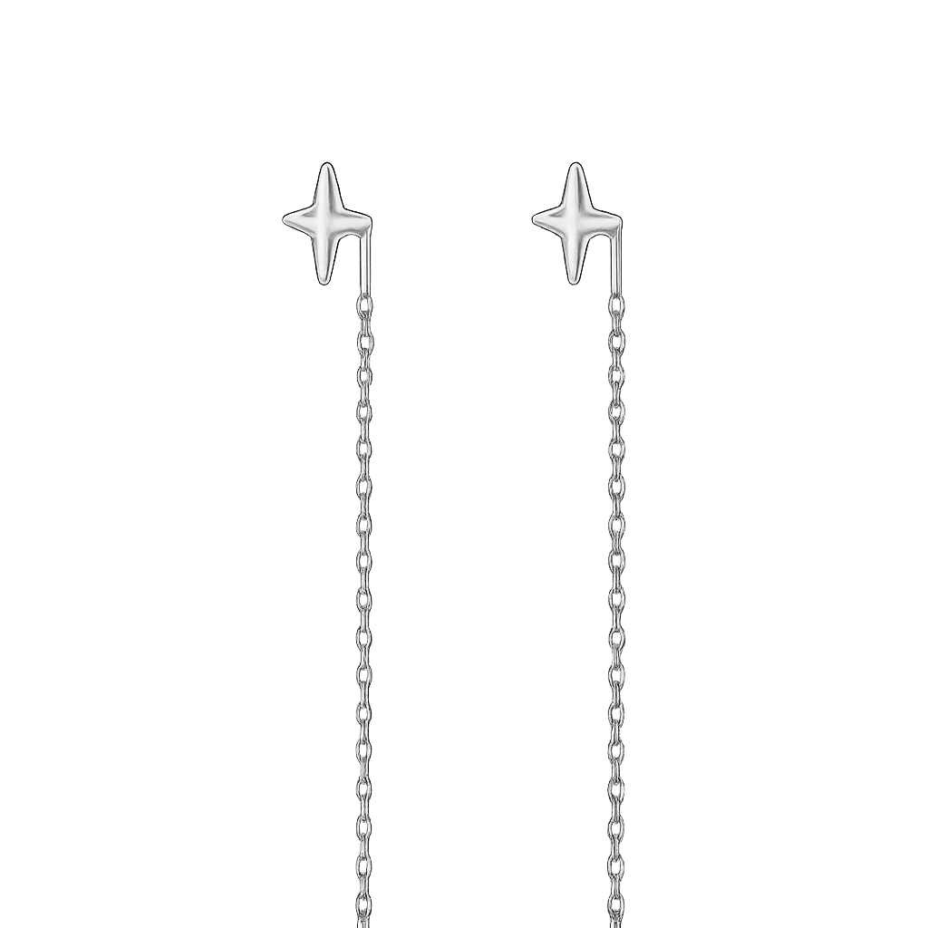 Alvora Lyrix Silver Star Threader Drop Earrings | Minimal Celestial Shine