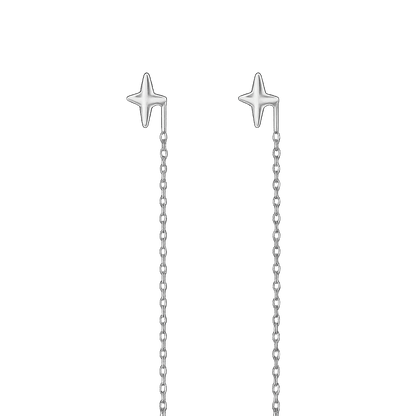 Alvora Lyrix Silver Star Threader Drop Earrings | Minimal Celestial Shine