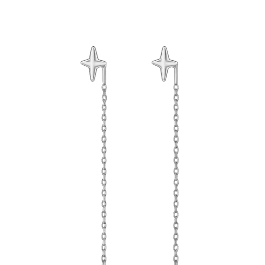 Alvora Lyrix Silver Star Threader Drop Earrings | Minimal Celestial Shine
