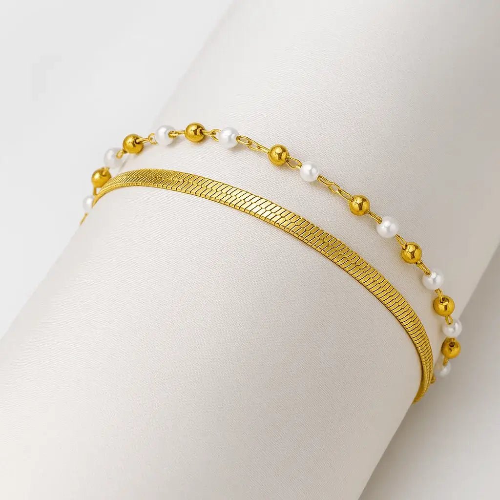 Alvora Meliora Bracelet | Elegant Gold & Pearl Design | Waterproof Jewelry
