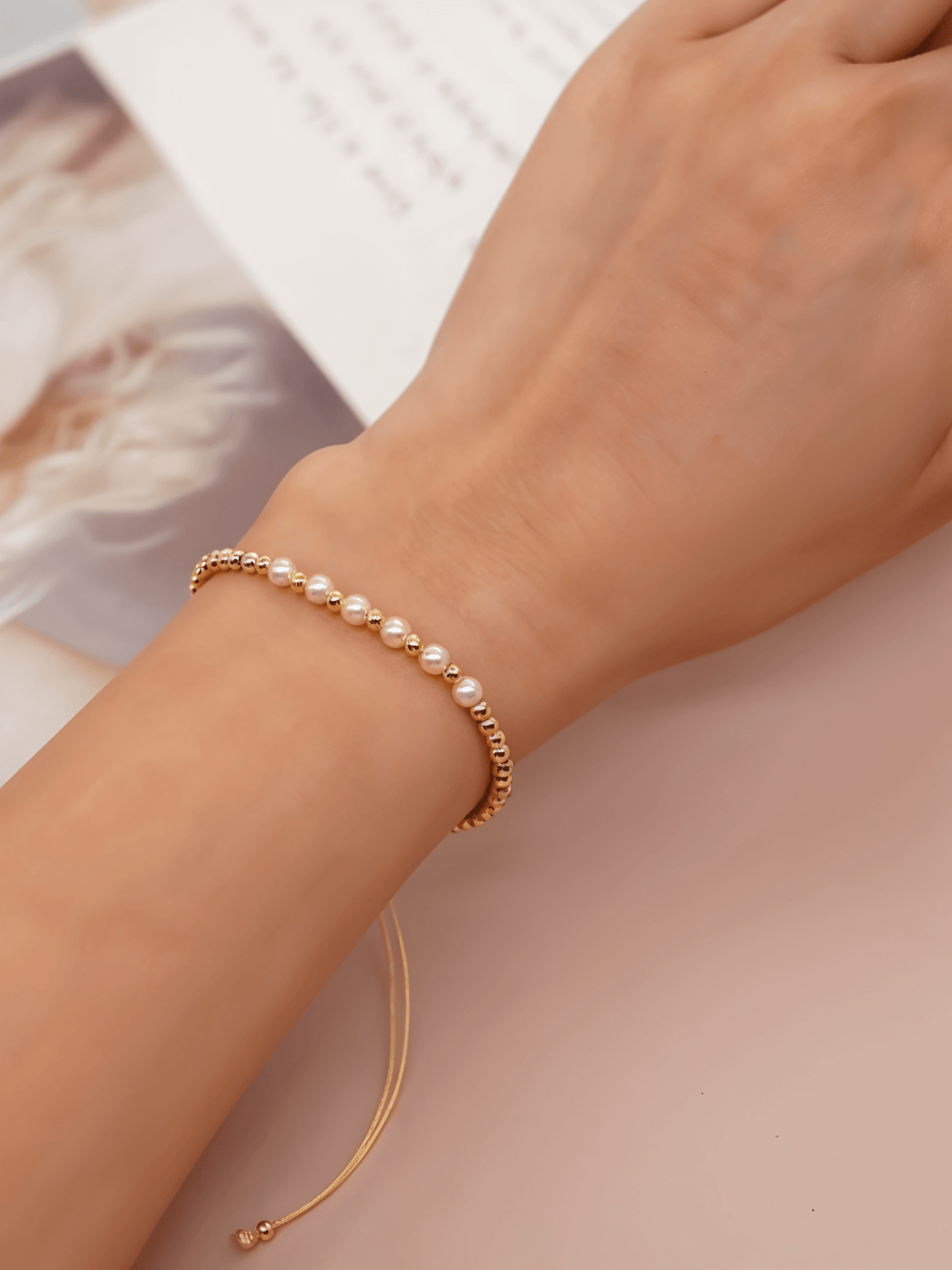 Naiara - Alvora adjustable friendship bracelet dainty gold bracelet gold pearl bracelet