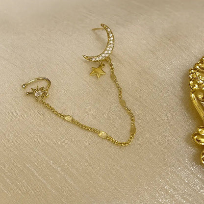 Alvora Noctelle Chain Cuff – Crescent & Star Gold Earring jewelry