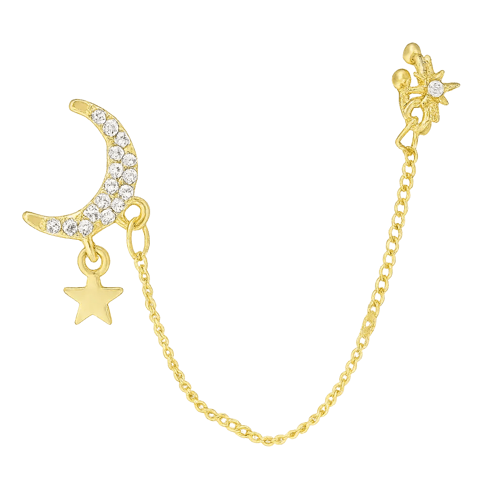 Alvora Noctelle Chain Cuff – Crescent & Star Gold Earring jewelry