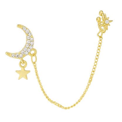 Alvora Noctelle Chain Cuff – Crescent & Star Gold Earring jewelry