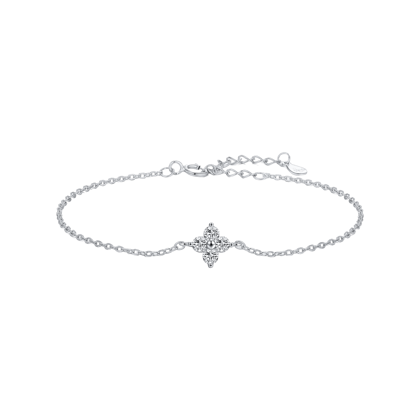 Silver Bracelet with Diamond Floral– Minimal Design