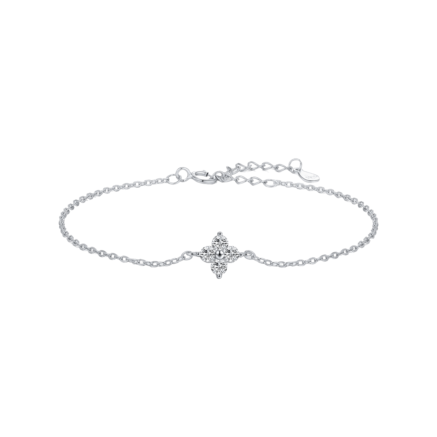 Silver Bracelet with Diamond Floral– Minimal Design